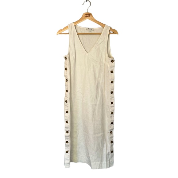 Madewell Linen & Cotton Side Button Midi Dress In Lighthouse White SIZE XS - Picture 5 of 14